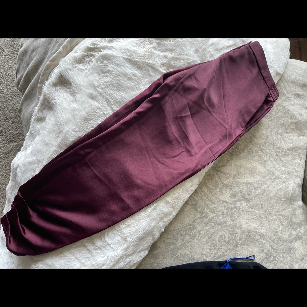 White House Black Market wine colored satin pants